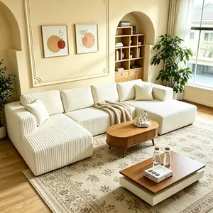 [2 Packs Shipped] Niccae U-Shaped Divideable Dual-Function Furniture-Style Modular Sectional Couch - 132.5" Corduroy Upholstered 5-Seat Oversized Modern No-Assembly-Required Living Room Furniture with 2 Pillows, Living Room Decor, Divideable Sofa Sets, Mo