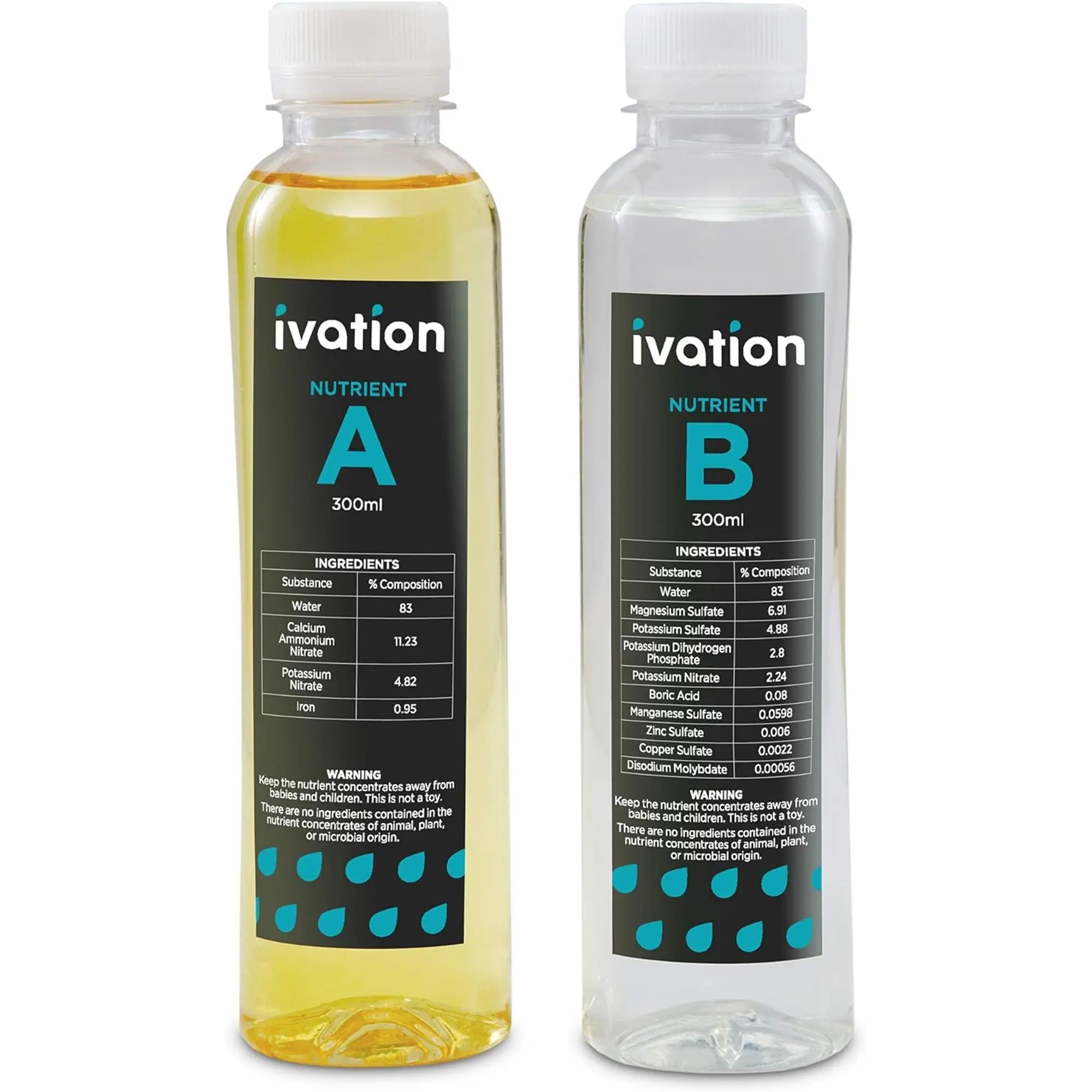 Ivation Hydroponic Nutrients A&B, Plant Food for Indoor Herb Grower IVAHG20