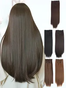 KAIRIYA 24 Inch Sleek Straight Clip-In Hair Extensions Hair Weave - Soft Natural Look Synthetic Hair for Women, Lightweight & Comfortable for Everyday Use