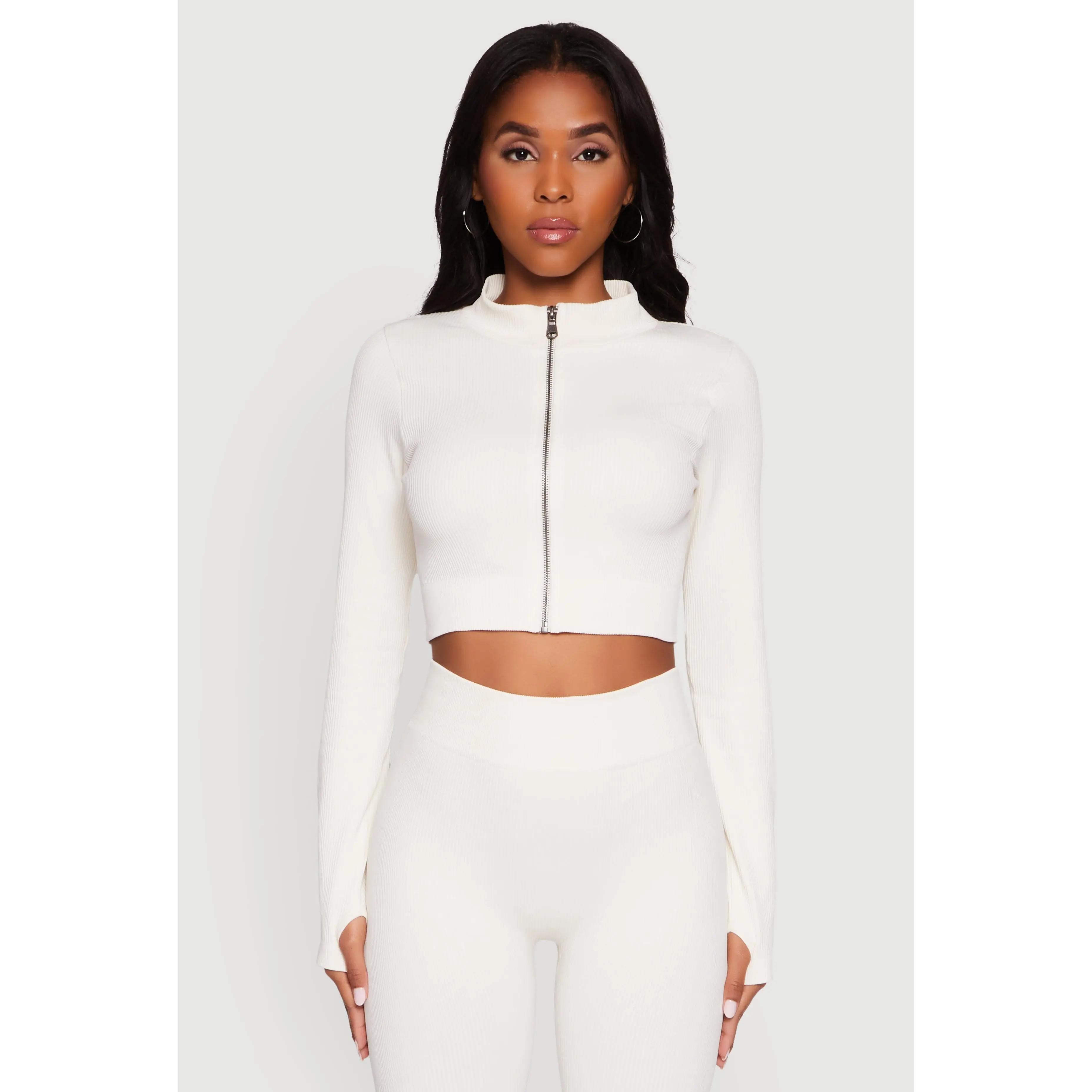 Seamless Ribbed Zip Front Cropped Track Jacket