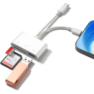 SD Card Reader for  Android, Memory Card Reader Built-in Dual iOS & USB C Connector Card Reader with USB-A/SD/MicroSD 3 Slots, No Application Required Plug and Play