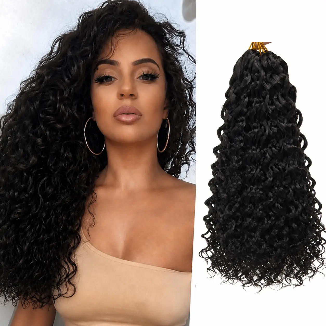 Natural Black 6 Packs GoGo Curl Crochet Hair for Women, 18inch Synthetic Deep Wave Bohemian Crochet Braid Hair Extensions