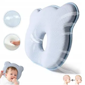 Memory Foam Baby Head Shaping Pillow,Breathable Soft Bed Sleeping Baby Pillow for Newborn Flat Head Baby Pillow Machine-Washable Neck Support Prevent Flat Head Cotton