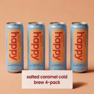 Happy Salted Caramel Cold Brew Coffee 4pk - Colombia Grown 100% Arabica Beans Lightly Sweetened with Real Sugar 80 Calories Beverage