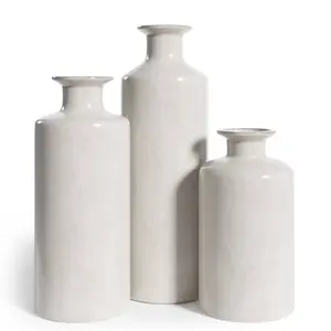 Stoneware White Table Vases, Set of 3 Ceramic Decor