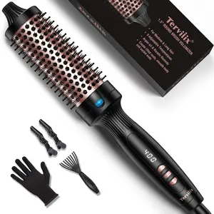 Terviiix Negative Ion Thermal Brush, Heated Round Brush with Adjustable Temperature,  Effortlessly Creates 90's Voluminous Style, Black Gold