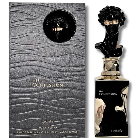 Lattafa His Confession Regular Edition New EDP for Men Adults - 3.4 fl oz (3-3.9 fl oz range) Oriental Woody Liquid Fragrance, Long-Lasting Aromatic Woody Scent with Mandarin Bright, Incense Mix, Vanilla, Tonka Beans, Amber, Benzoin, Cedarwood, Lavender