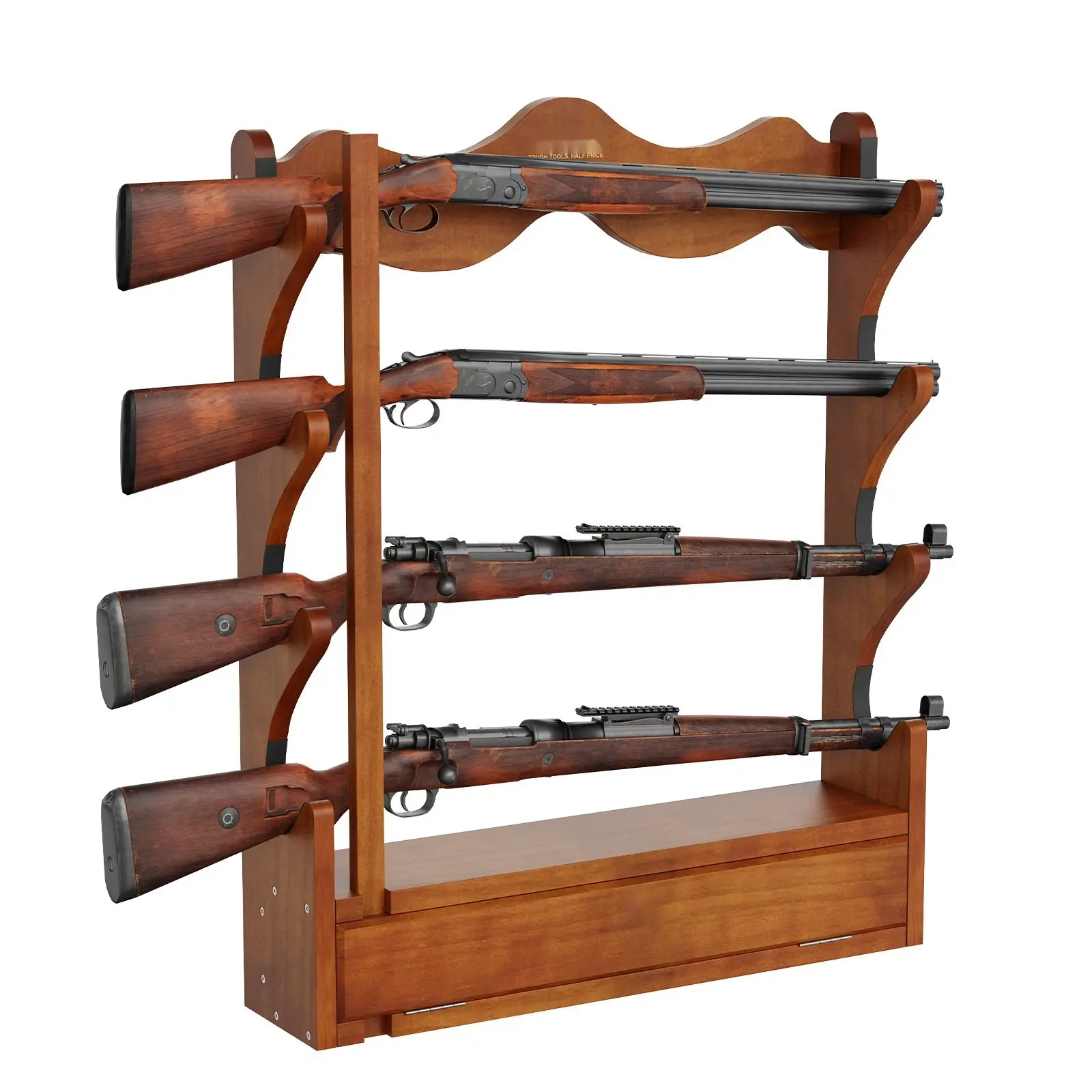 Wooden Wall Mount Gun Rack For Four Rifles And Shotguns, Heavy Duty Display And Storage Solution, 132 Lb Capacity With Soft Padded Interior, Durable Rifle Rack For Home, Safe Wall Mounted Gun Organizer