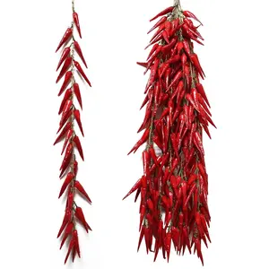 5 String Chili Pepper Decor Fake Artificial Vegetables Pepper String Fruit Garland for Home Kitchen Farm Party Wall Photography Props Decoration Dry Red Pepper