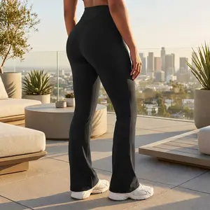 Women's High-Waisted Wide Leg Yoga Training Pants - Trinity Design, Tummy Control, Mini Flare, Stretchy Breathable Fabric, 31in Inseam, Leggings for Workout, Lounge Wear