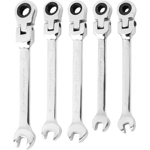 5 count Flexible Ratchet Wrench Set, Metric 6-10mm Spanner Gear Ring Ratcheting Combination Wrenches Kit, Box End and Open End Wrench 180?  72-(COLOR:)