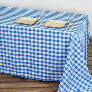 Polyester Rectangle Tablecloth 90"x132" White/Blue Checkered Buffalo Plaid Table Cover