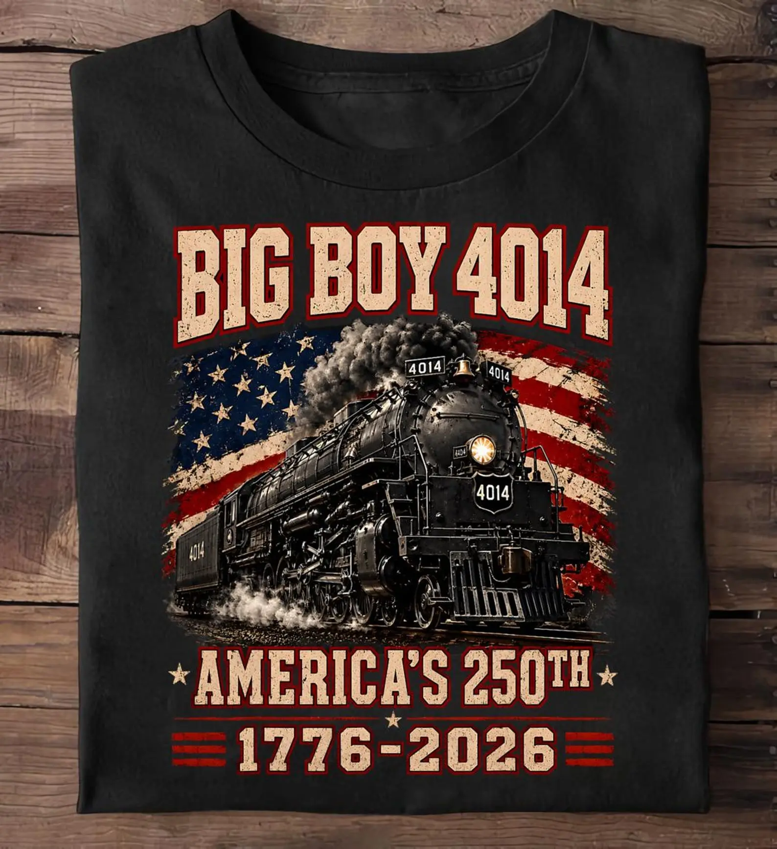 250 Years Strong Big Boy 4014 Train USA Flag T-Shirt Vintage vibes youll love! Cozy steam train gear, perfect gift for loco lovers & conductors Everywhere