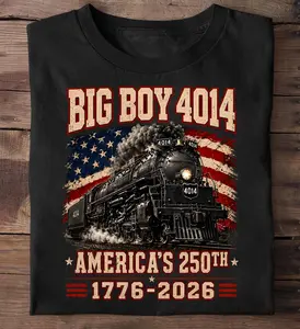 250 Years Strong Big Boy 4014 Train USA Flag T-Shirt Vintage vibes youll love! Cozy steam train gear, perfect gift for loco lovers & conductors Everywhere