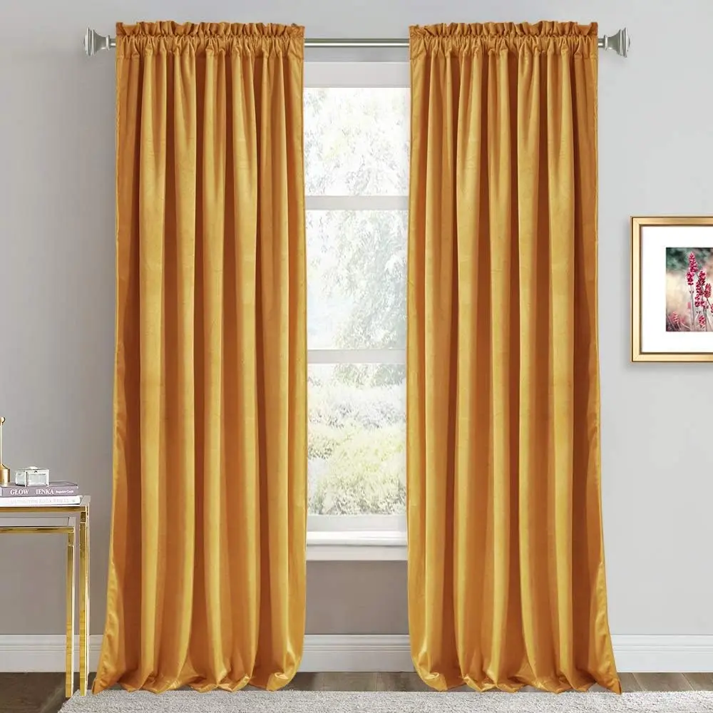 Curtains 96 inches - Luxury Room Darkening Curtains for Living Room Thermal Panels for Large Window Home Backdrop Soft Drapery for Bedroom, 52 x 96, Marigold, Set of 2