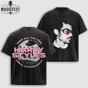 Harry Styles Kiss All The Time T-Shirt, Vintage Disco Ball Graphic Tee, Retro Pop Artist Concert Merch, Premium Cotton Black Oversized Shirt, Harry Styles Pink Aesthetic Streetwear - Unisex Heavyweight Tee for Harry Fans