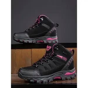 Women's Colorblock Letter Patched Ankle Boots, Casual Outdoor Hiking Camping Boots, Fashionable Shoes for Outdoor Activities, Footwear, Lightweight Hiking Boots