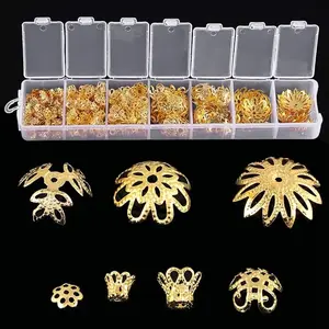 300PCS Bead Caps for Jewelry Making Bulk Gold Beads Supplies Spacers Flower Metal Spacer Extra Large Beads Shaped Holder Plated Bracelet Jewelry Bead Caps Necklace Earring Findings Accessories (Gold)