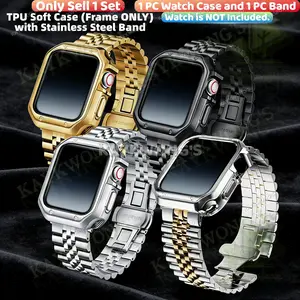 KAYKWONG'S Stainless Steel Solid Watch Band, Come with Polished TPU Soft Watch Case (Frame Only), Protective Design, Business Style, Compatible with Iwatch Series 11/10/9/8/7/6/5/4, Size for 38mm/40mm/41mm/42mm/44mm/45mm/46mm/49mm