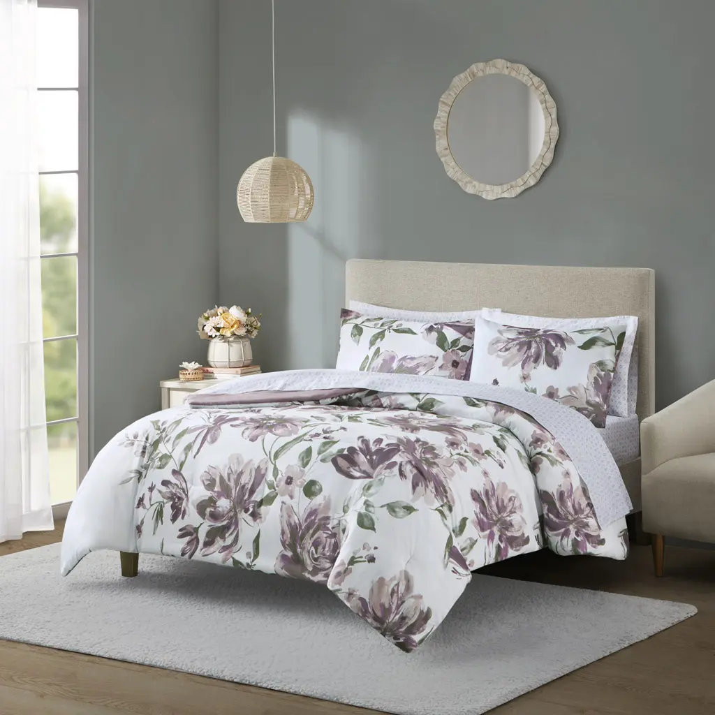 Soft Microfiber Floral Comforter Set with Sheets – 5-Piece Bedding, All-Season, Multiple Size Options, Mauve