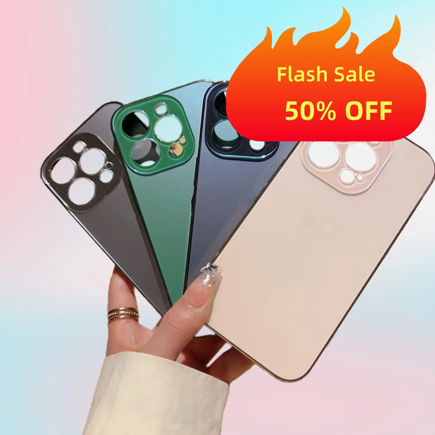 【Same-day shipping】Metallic Texture Phone Case - Shockproof Cover, Suitable for iPhone (Pink/Sierra Blue/White/Black) with 3-Camera Design, Essential