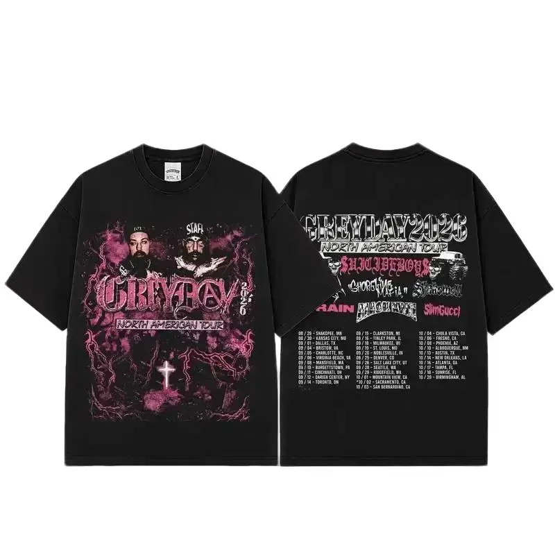 [Free Ship] GreyDay 2026 Tour Graphic Black T-Shirt Ver 5, G59 Music Tour Merch, Bones Night Lovell Germ Ramirez Black Smurf Concert Tee, Underground Hip Hop Rap Shirt, Festival Fan Apparel, Live Show Graphic Tee, Unisex Streetwear Gift
