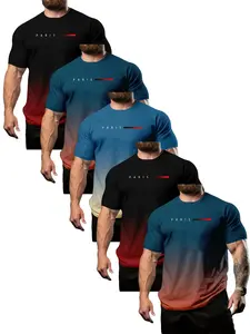 5-Pack Mixed Color Men's Gradient Short Sleeve T-Shirts, Summer New Arrival, Casual Loose-Fit, All Seasons, Long Clothing