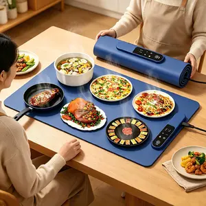 Foldable Warming Mat for Food 24"x15", Electric Silicone Food Warmer Trays, Portable Countertop Food Warmers, 7-Level Temp, 8-Hour Timer, Blue
