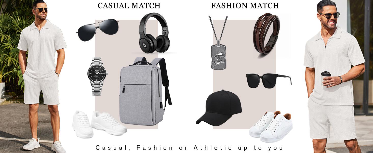 COOFANDY Men's 2 Pieces Outfits Casual Quarter Zip Polo Shirt and Shorts Set Athletic Jogging Summer Tracksuit