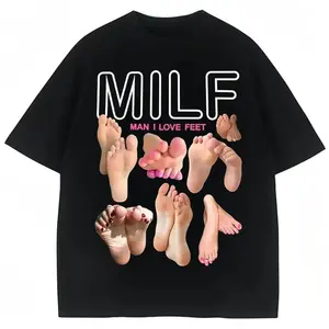 Summer men's MILF men, I love feet, funny  pattern printed T-shirt, 100% cotton, casual streetwear