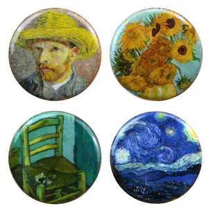 Buttonsmith® 1.25" Van Gogh Starry Night, Sunflowers, Chair and Straw Hat Refrigerator Magnets - Set of 4