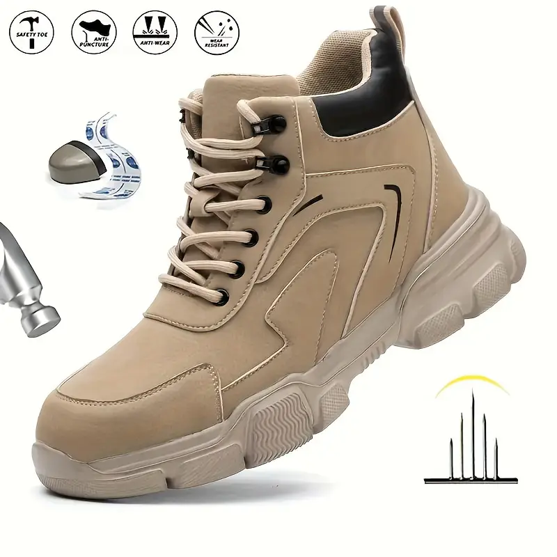 Outdoorfun Anti-smash And Anti-puncture Labor Protection Shoes Khaki Closed Toe Footwear for Fathersdaygift and Boy Worker
