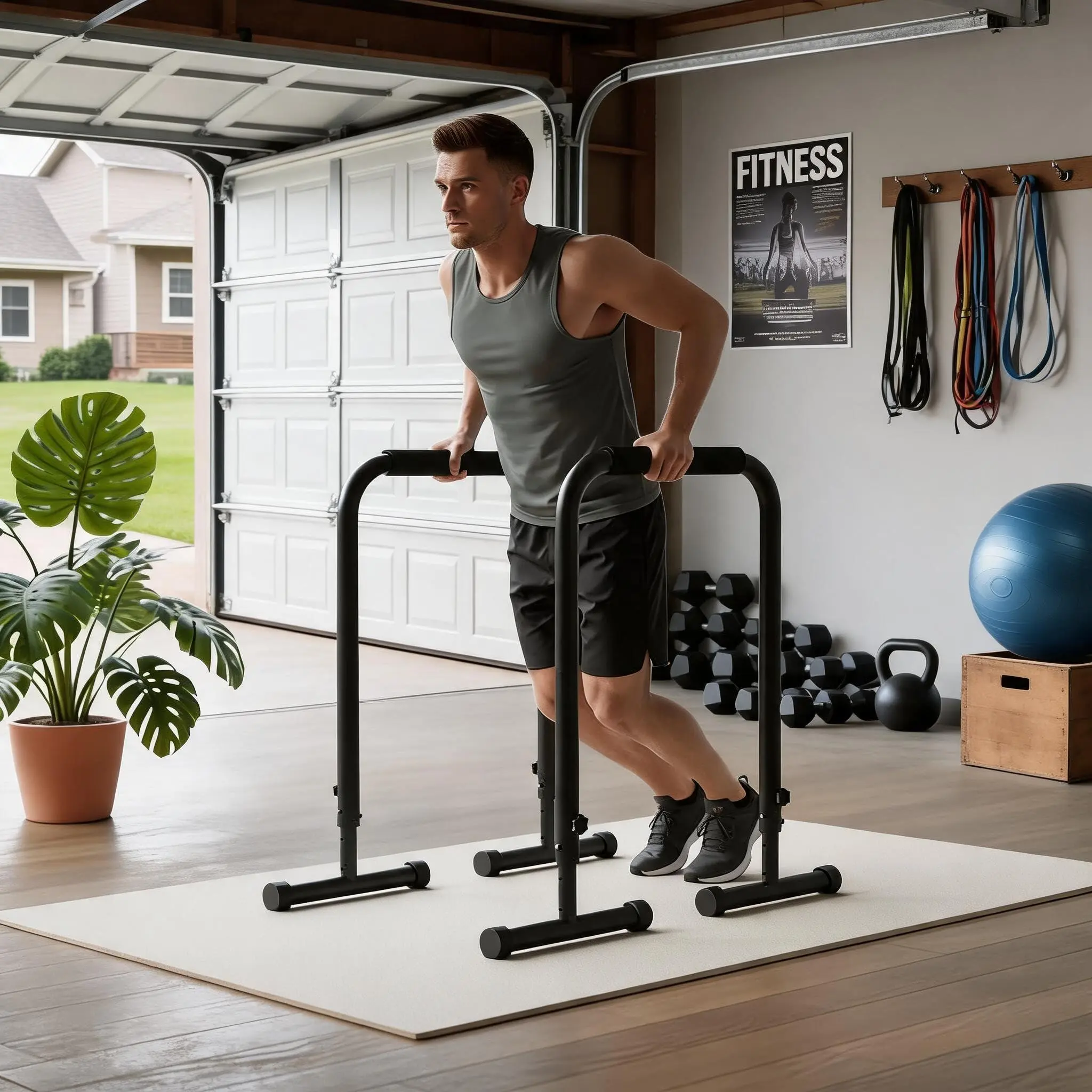 GAOMON Adjustable Dip Bar Station 440LBS Portable Dip Stand Home Gym Heavy Duty Dip Bar Stand, 440lbs, 32-36in Adjustable Height For Stable Home Training