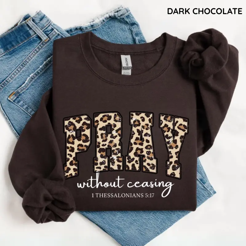 Pray Christian Sweatshirt Leopard Faith Trendy Gift, Cheetah Print Top, Bible Verse Pullover Religious Merch, Faith Crewneck Sweatshirt