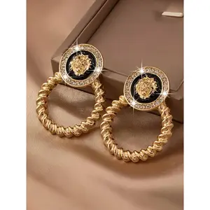 Lion Head Design Hoop Earrings, Statement Earrings, Fashionable Jewelry for Women, Trendy All-match & Exquisite Jewelry for Birthday Gift