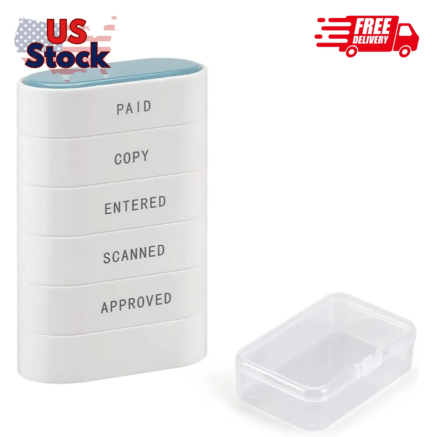 5-in-1 Office Stamp Set - Pre-Inked Rubber: Paid, Copy, Entered, Scanned, Approved