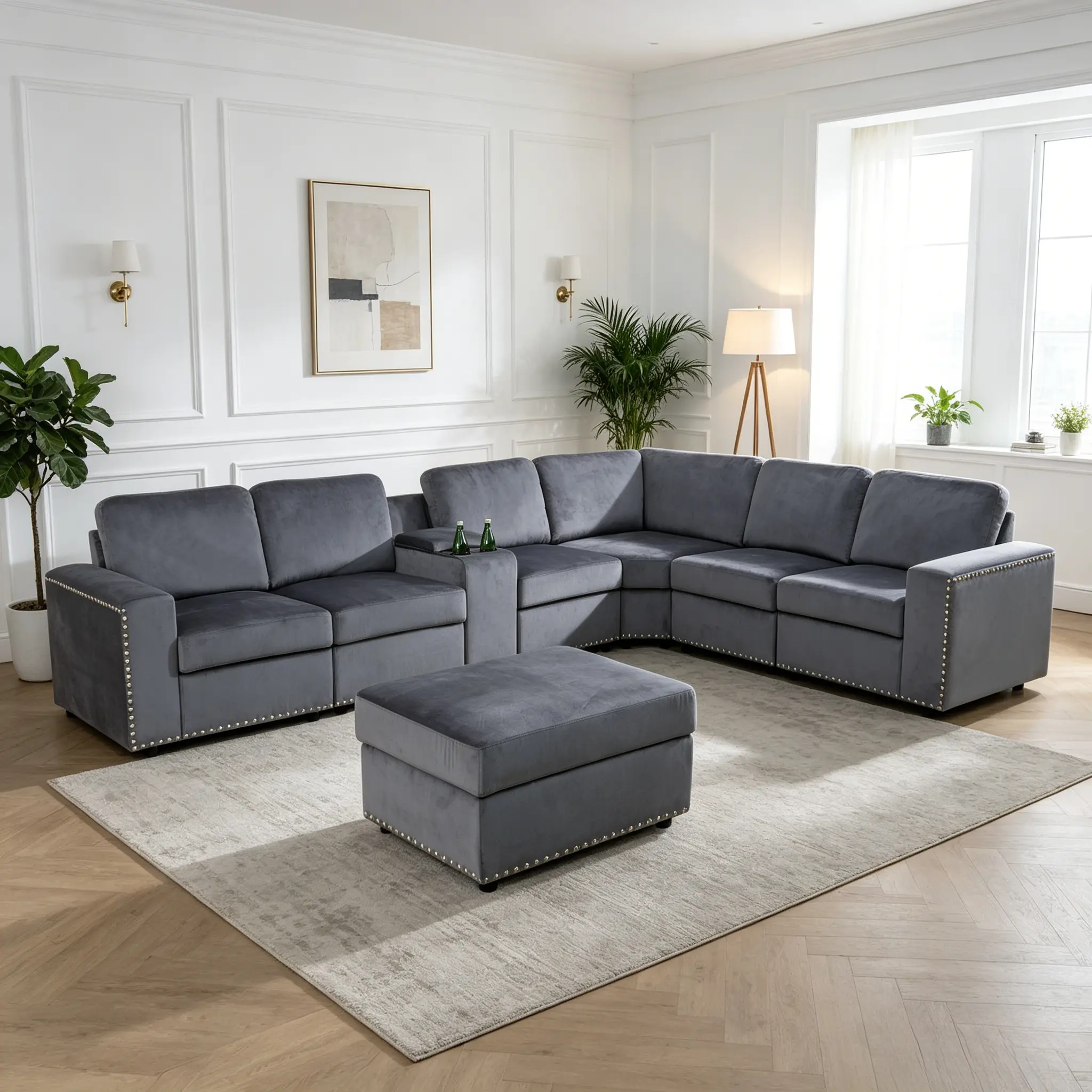 Dark Grey Microfiber 8-Piece Modern Couch Set - Plush L-Shaped Sectional Gray Sofa, Cozy Seating, Stain-Resistant Easy-Clean Surface, Sturdy Long-Lasting Build, Fits All Home Styles, Requires Assembly