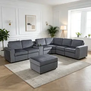 Dark Grey Microfiber 8-Piece Living Room Sofa Set, ultra soft plush microfiber delivers cozy seating. Stain-resistant & easy to clean surface, sturdy build for long-lasting use, modern look fits all home styles.