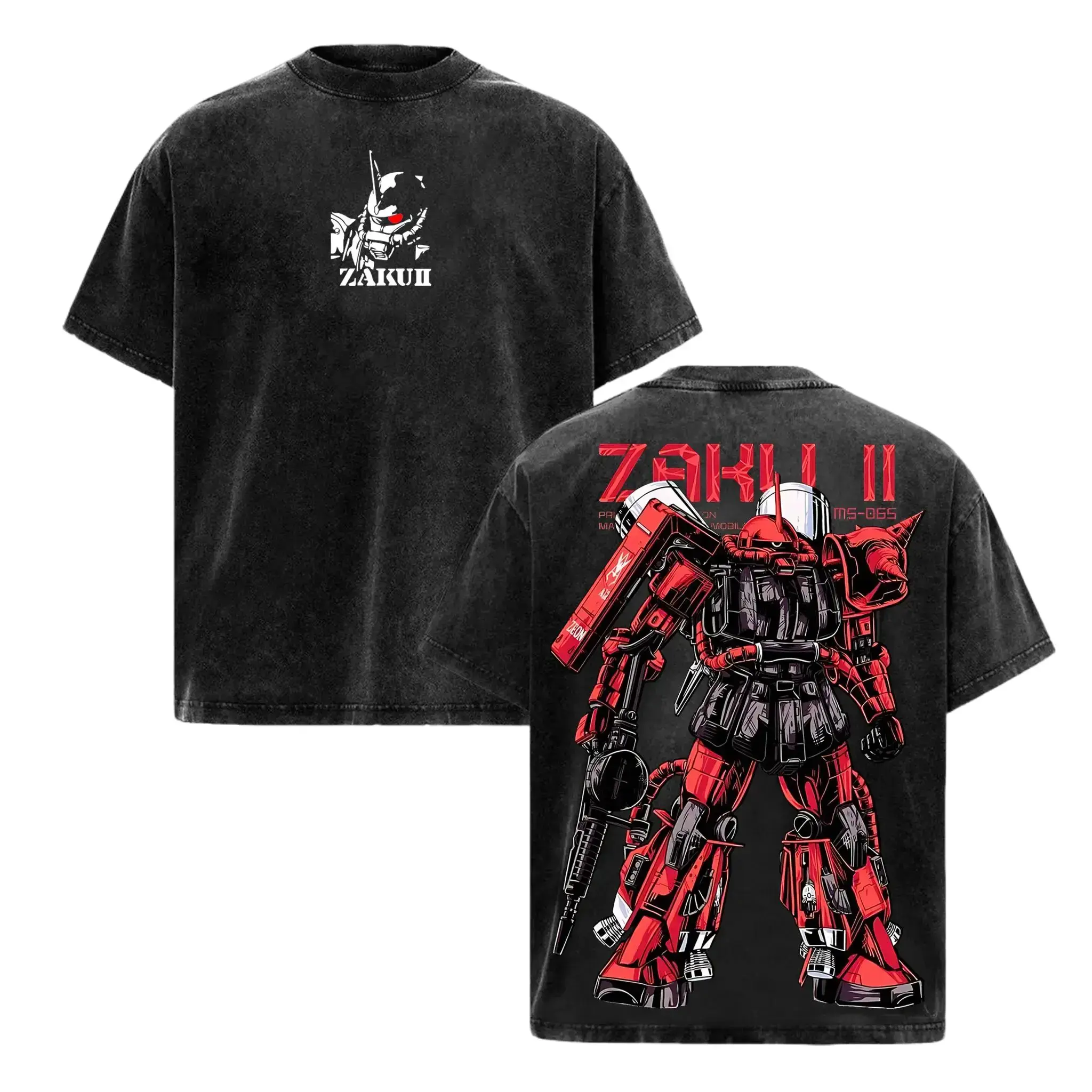 Gundam Mobile Suit Zaku II MS-065 - Gundam Anime Double Side T-Shirt, Unisex Mineral Anime Manga Washed Heavy Cotton T-shirt, Gift For Anime Fan, Anime Lover - TikTok Shop