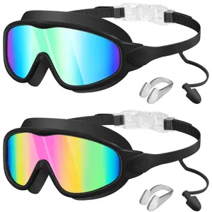 [Spring Shine] kids pool accessories-Swim Goggles with Earplugs& Nose Clip Wide View Anti-Fog/UV Swimming Goggles for Age 3-14 Boys Girls Noseclip