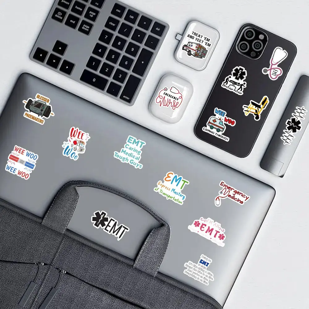 50 PCS Emergency Service Stickers EMT Rescue Decals Collection for Creative Decor