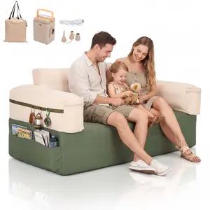 Lilypelle Inflatable Sofa with Built-in Air Pump, 440LB Capacity Portable Air Couch, 1000D Oxford Washable Fabric Camping Loveseat with Storage Pockets & LED Light for Camping, Beach, RV & Outdoor Use