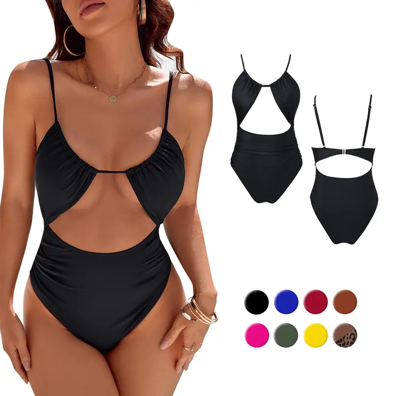 Blooming Jelly Women's Tummy Control 1-Piece Swimsuit - Cheeky High-Cut, Cut Out, Flirty Vibe, Nylon-Elastane Blend, Stretch Shapewear, Swim-Safe, Hook Closure, Hand Wash Only#TikTokShopFallDealsForYou