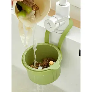 Kitchen Sink Strainer Self Cleaning Basket with Button Lid Removable Drain Filter for Faucet Hanging Storage