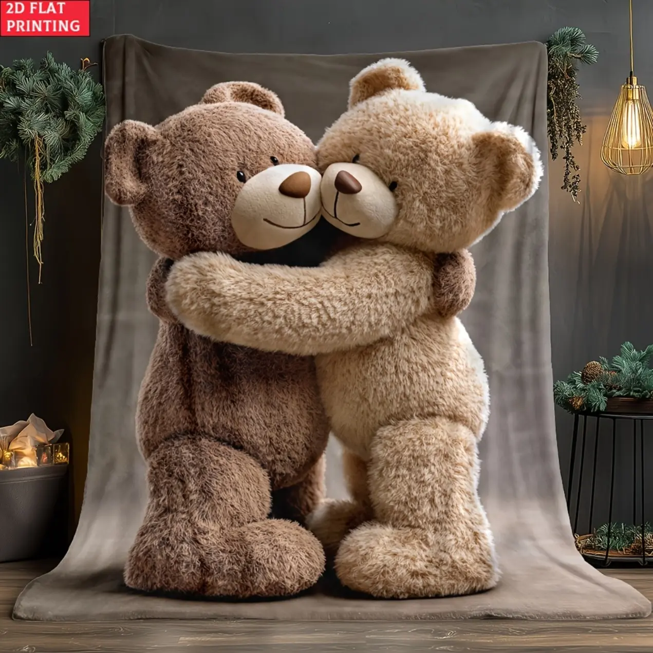 1pc Bears Embracing Each Other Portable Blanket |  Flannel, Digital Printed, Suitable for Travel, Camping, Living Rooms, Offices, Sofas, Chairs, and Beds - Soft and Warm Fabric