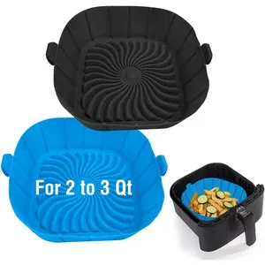 Air Fryer Silicone Liners for 2 to 3 QT Small Air Fryers, Non-Stick Reusable Silicone Pot Basket Bowl Liner Baking Tray Air Fryer Accessories, 2 Pack Square Airfryer Liner Insert