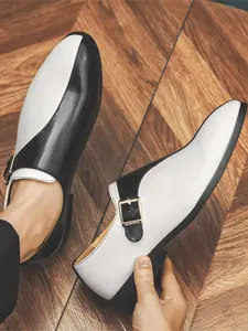 Men's Business Fashion Patchwork Belted Design Loafers, Flat, Rubber, Casual Comfortable Breathable Shoes for Daily Wear, Lightweight Breathable Shoes for All Seasons