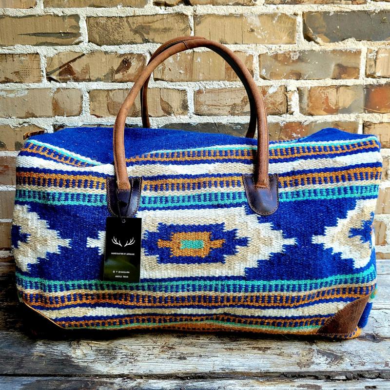 Boho Aztec Large Weekender Southwestern Duffel Bag Dakota Saddle Blanket Bag 100% Leather Handles