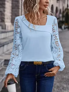 Women's Spring Autumn Fashion Thin Lace Long Sleeve Shirt, Elegant Fitted Design, Perfect for Casual Wear, Ladies' Stylish TopGift