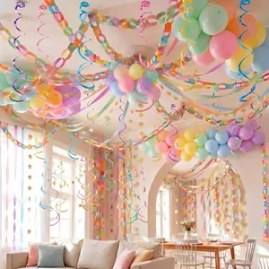 TaoBary Party Decorations 492ft Crepe Streamers 600 Sheet Paper Strips Chain Garland Hanging 36 Pcs Hanging Swirls 60 Colorful Balloons for Birthday Wedding Party(Pastels)2026